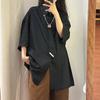 Street Style Tie Short-sleeved Shirt Women Summer Retro Baggy Cardigan Tops Black Vintage Harajuku Clothing Plus Size