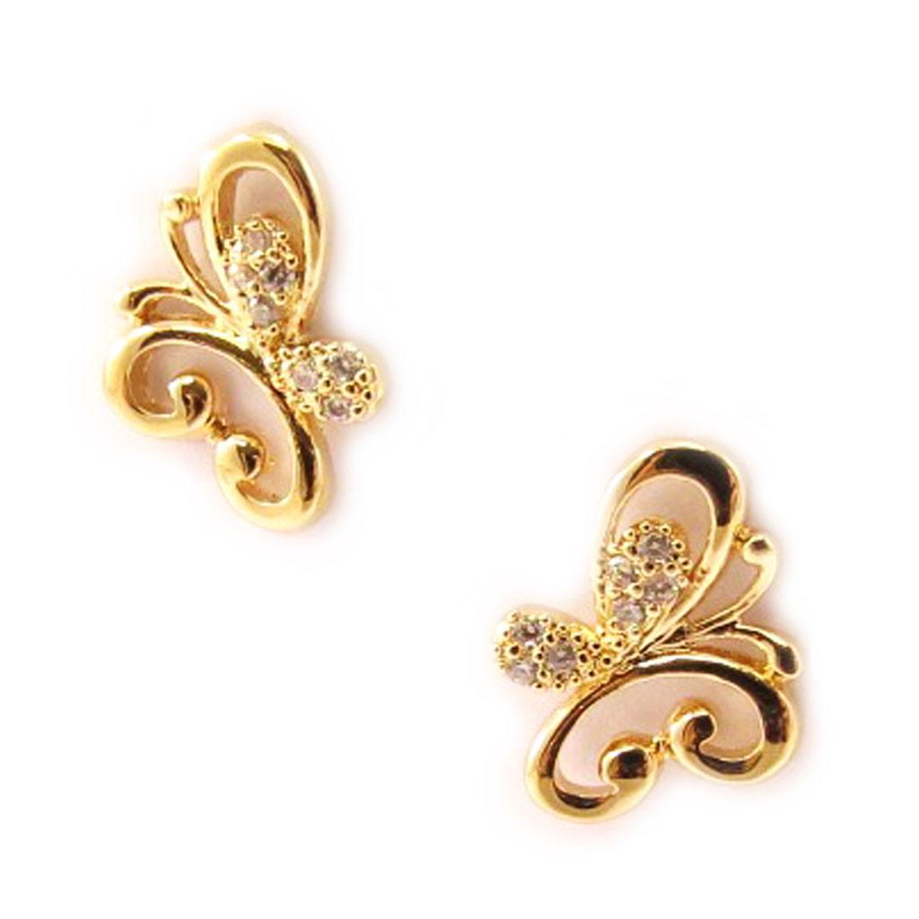 Les Trésors De Lily [L4301] - Gold Plated 'Butterflies' Earrings - 11x10 Mm
