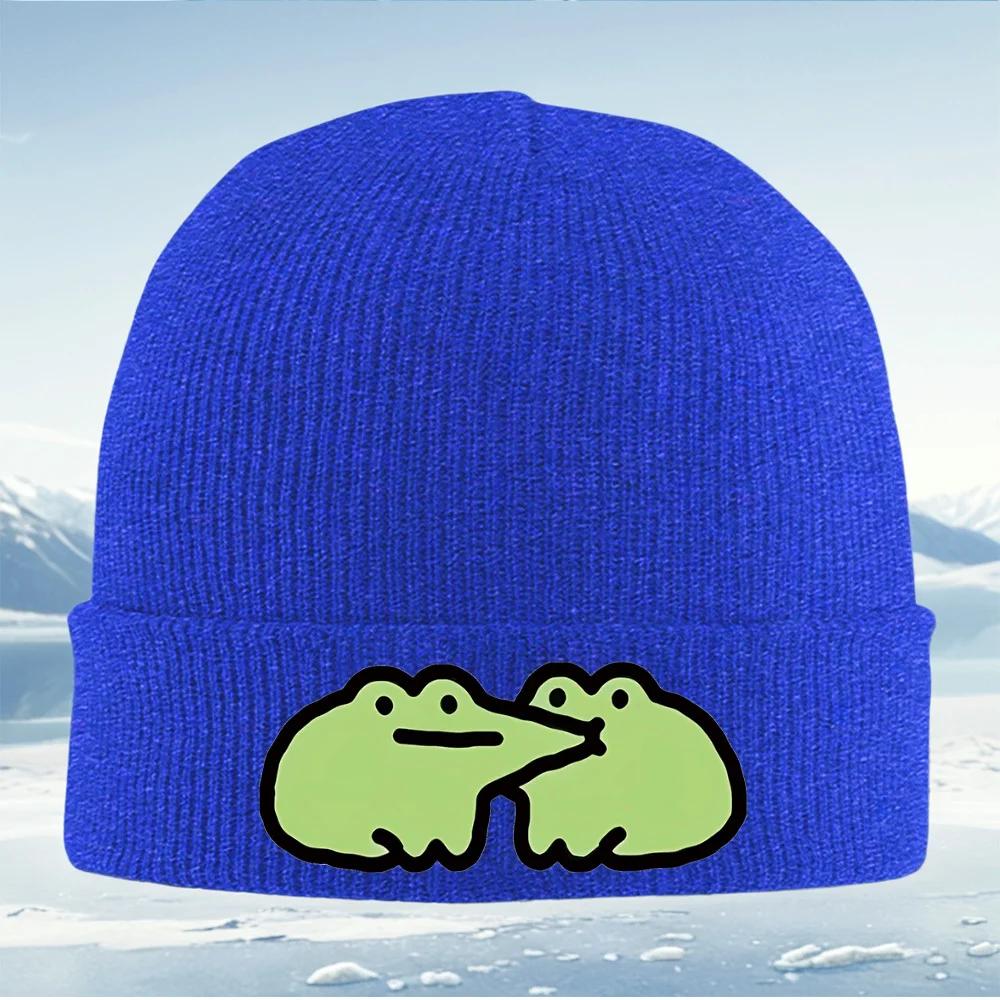 Two Frogs Kissing Each Other Unisex Women Unisex Knitted Hat Beanie Pullover Cap Winter Thermal Warm Christmas Outdoor Cycling Hiki