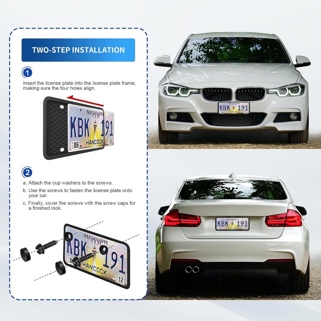 1 Pack License Plate Frames, TPU Black Car Licence Plates Frame Holder for Men and Women - Front & Rear Plate Frame Protector with Screw Kit