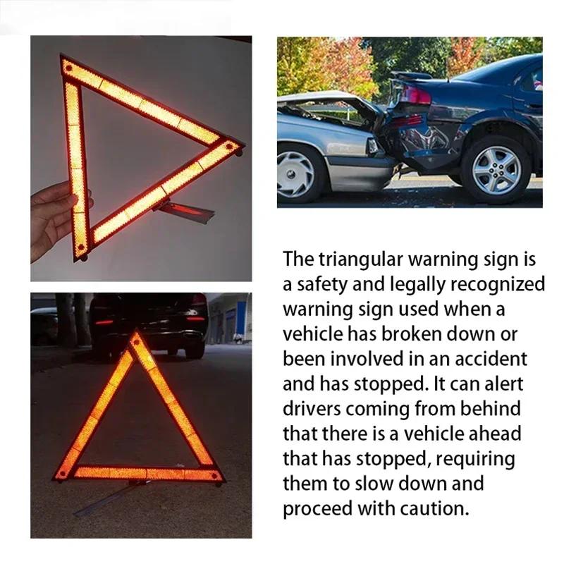 Car Triangle Reflective Tripod Emergency Breakdown Warning Reflective Sticker Safety Hazard Foldable Stop Sign Car Accessories
