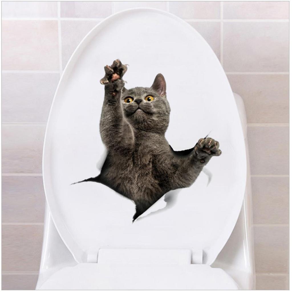 Наклейка на унитаз с изображением мультяшного кота, украшение для ванной комнаты и туалета, водонепроницаемая 3D-самоклеящаяся наклейка на крышку унитаза