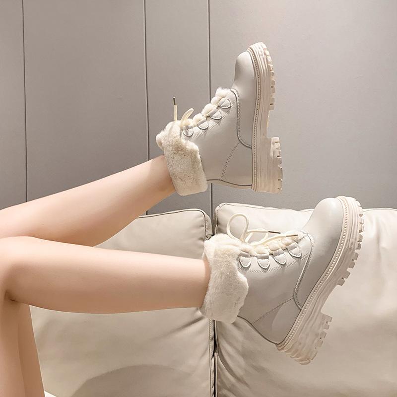 Теплые короткие сапоги на грубом каблуке, женские зимние сапоги 2024 года из утолщенного бархата, новые ботинки Martin с круглой подошвой и толстой подошвой, прилив