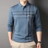 Spring Long Sleeve Polo Collar Stripes T-shirt Young and Middle-Aged Fashion Casual Cotton Top Men's Thin Pocket T-shirt