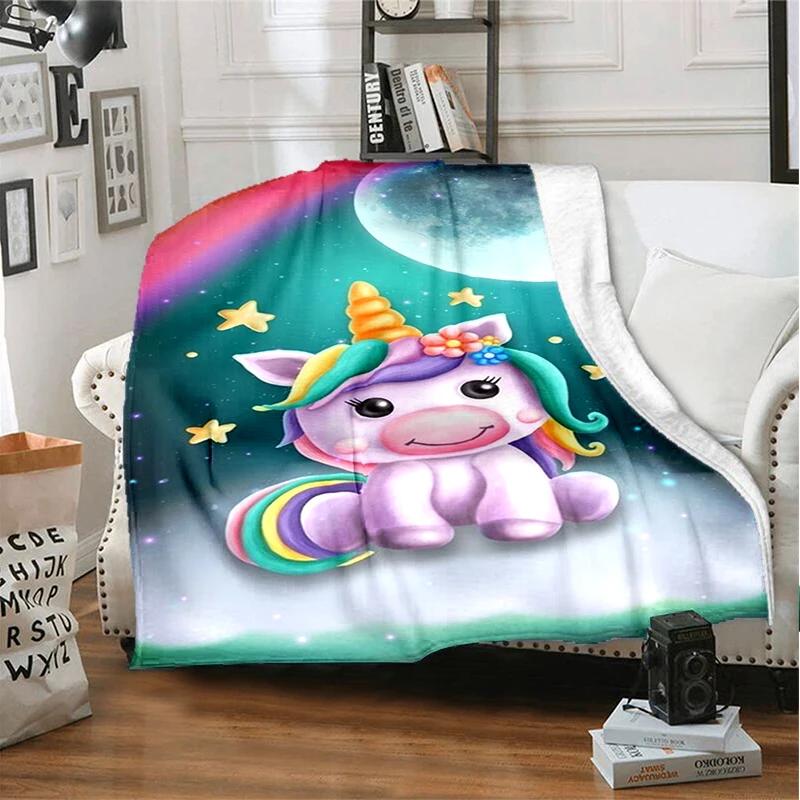 3D cartoon fantasy unicorn warm and soft linen blanket cover suitable for living room, bedroom, bed, sofa, hiking, leisure