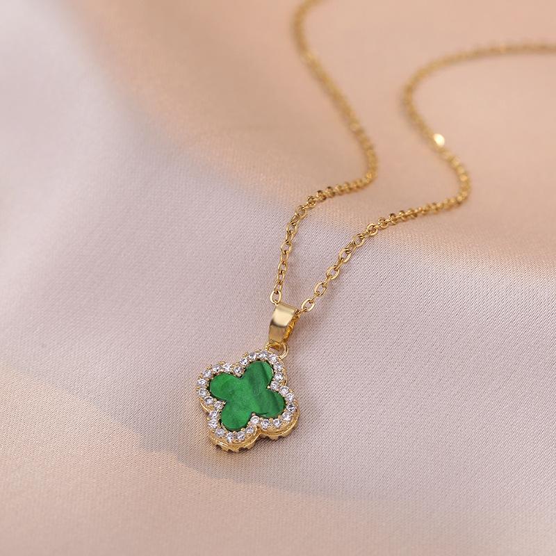 Красочные четыре листа травы циркон маленький и роскошный новый дизайн смысл кулон темперамент Lucky Grass ожерелье