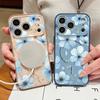 Красивый чехол с узором из небесно-голубых цветов для iPhone 17 Pro Max Магнитный для Magsafe Покрытие с ощущением кожи для iPhone 16 15 14 13 Pro Max