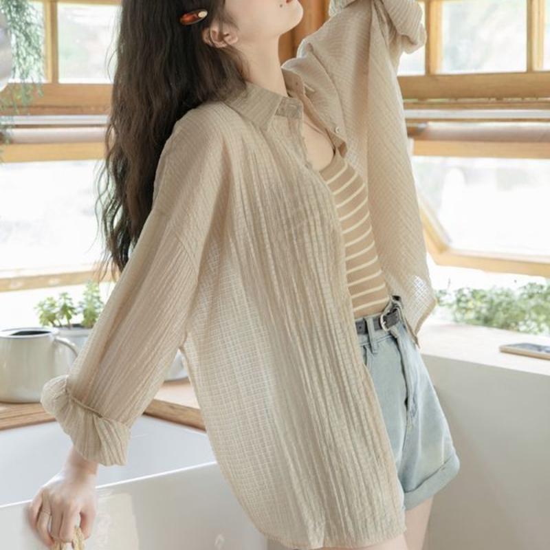 Women's Sunscreen Clothing Thin and Sheer Cardigan for Outerwear In Summer Long-sleeved Shirt Coat Suitable for Petite Women