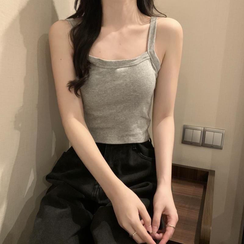 WTEMPO Летние майки-майки, повседневные топы, женские топы со встроенным бюстгальтером, майки для женщин, сплошной цвет, женский корейский стиль