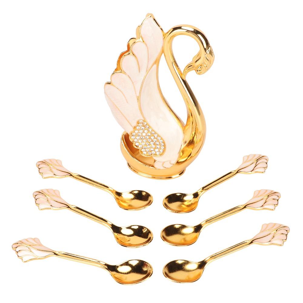 7pcs Golden Coffee Dinnerware Set Mirror Finish Coffee Spoon Set Dessert Spoon Set For Bistros Bars