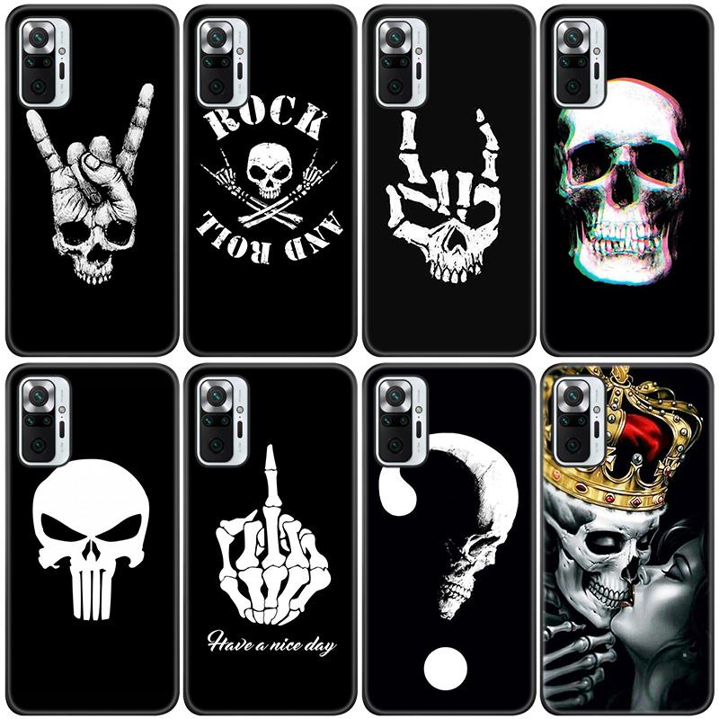 Rock And Roll Cool Skull Silicone Phone Case For Xiaomi Redmi Note 11 10 9 8 Pro 11T 10T 10S 9S 8T 9 9A 9C 9T Black Cover Coque