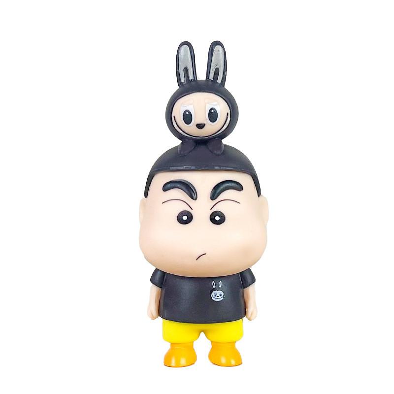 Crayon Shinchan Labubu Pvc Collectible Figure With Assembly For Desktop Decor Fans