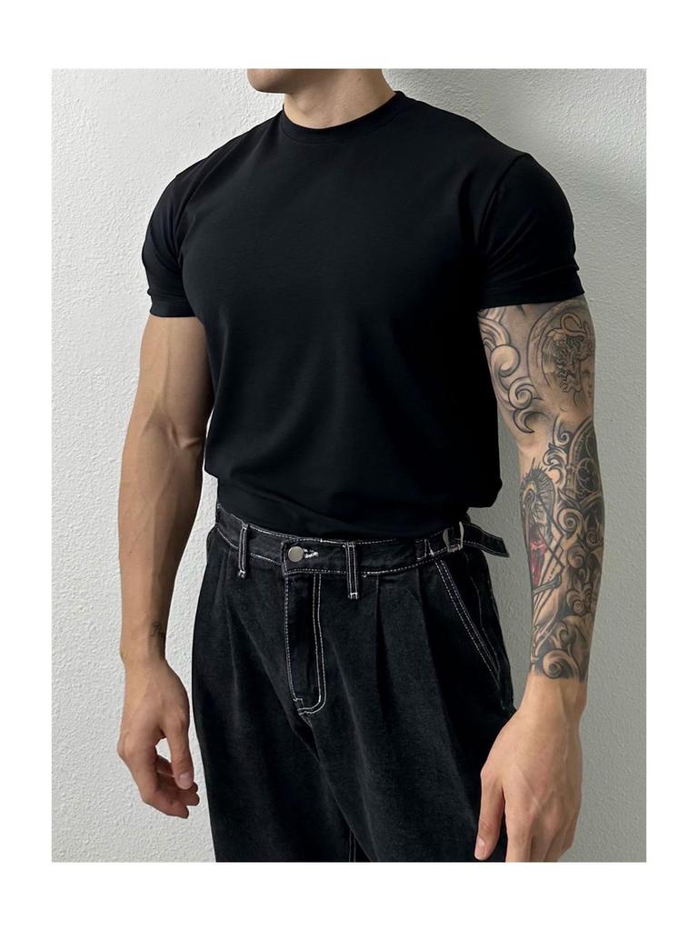 Мужская быстросохнущая футболка с коротким рукавом для фитнеса с небольшим вырезом