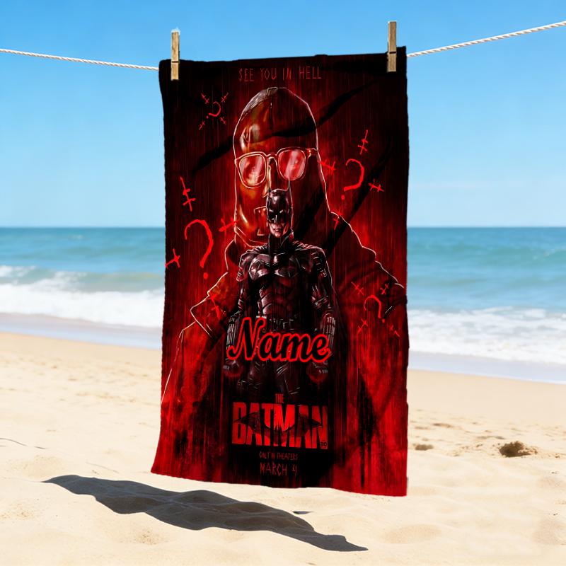 Custom Name Batman Night Stylish Digital Printing Beach Towel Quick‑Drying Absorbent Blanket for Beach Pool Gym Travel
