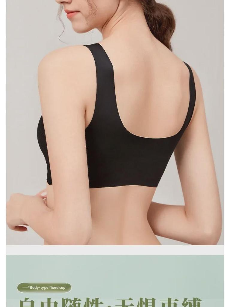 Women's Large Size Wireless Sports Bra: Minimizes Bust, Smooths Sides, Fixed One-Cup Vest Design