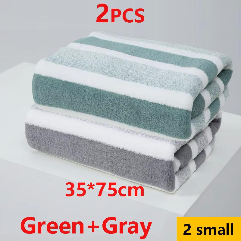 2PCS Bath Towel Striped Pattern Thickened Absorbent Towel Set Soft Face Towel for Home Bathroom Spa Quick Drying Microfiber