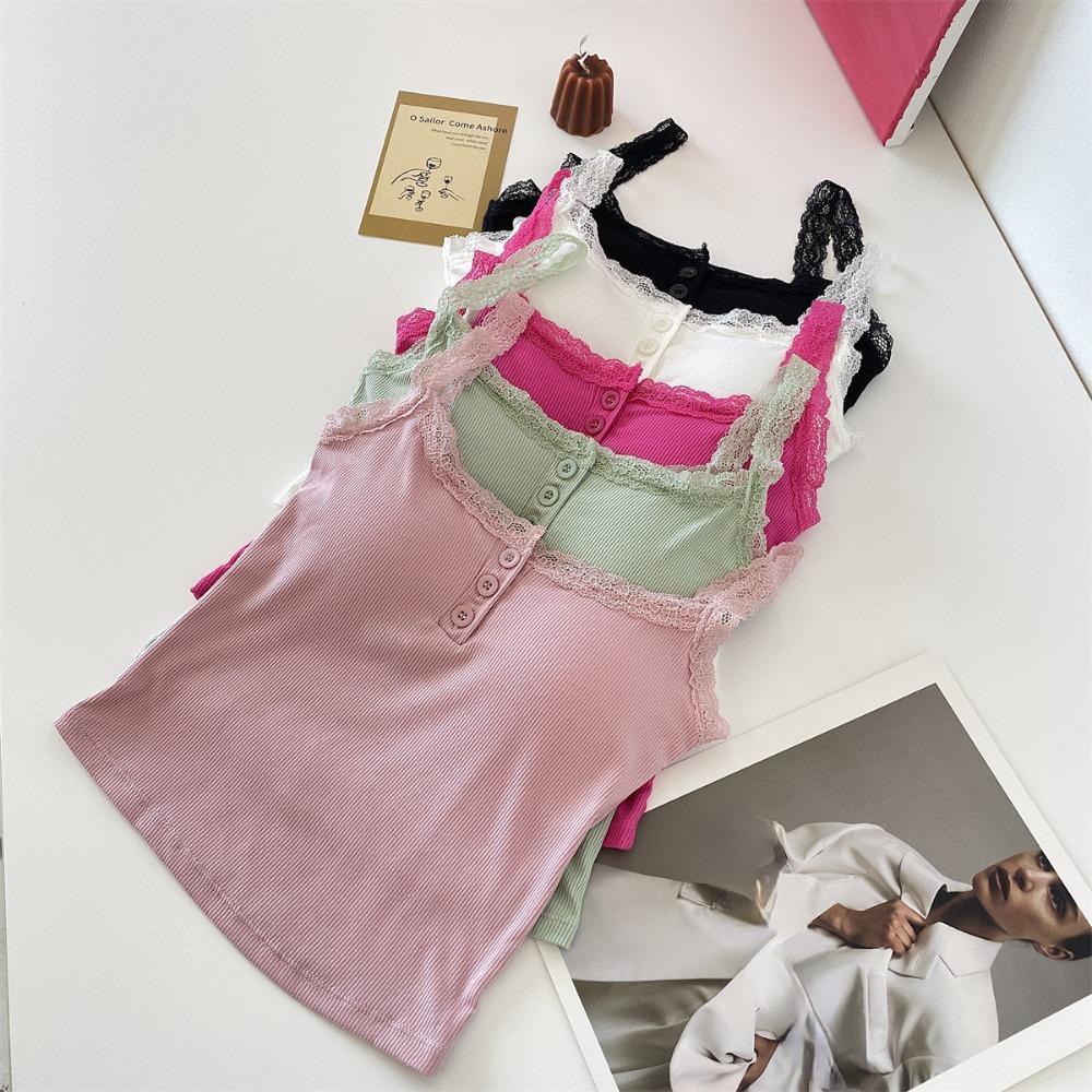 Рубчатый топ на бретельках, кружевной укороченный топ с лямкой на шее, женские летние майки на пуговицах с открытой спиной, модный вязаный топ, женский укороченный жилет без рукавов