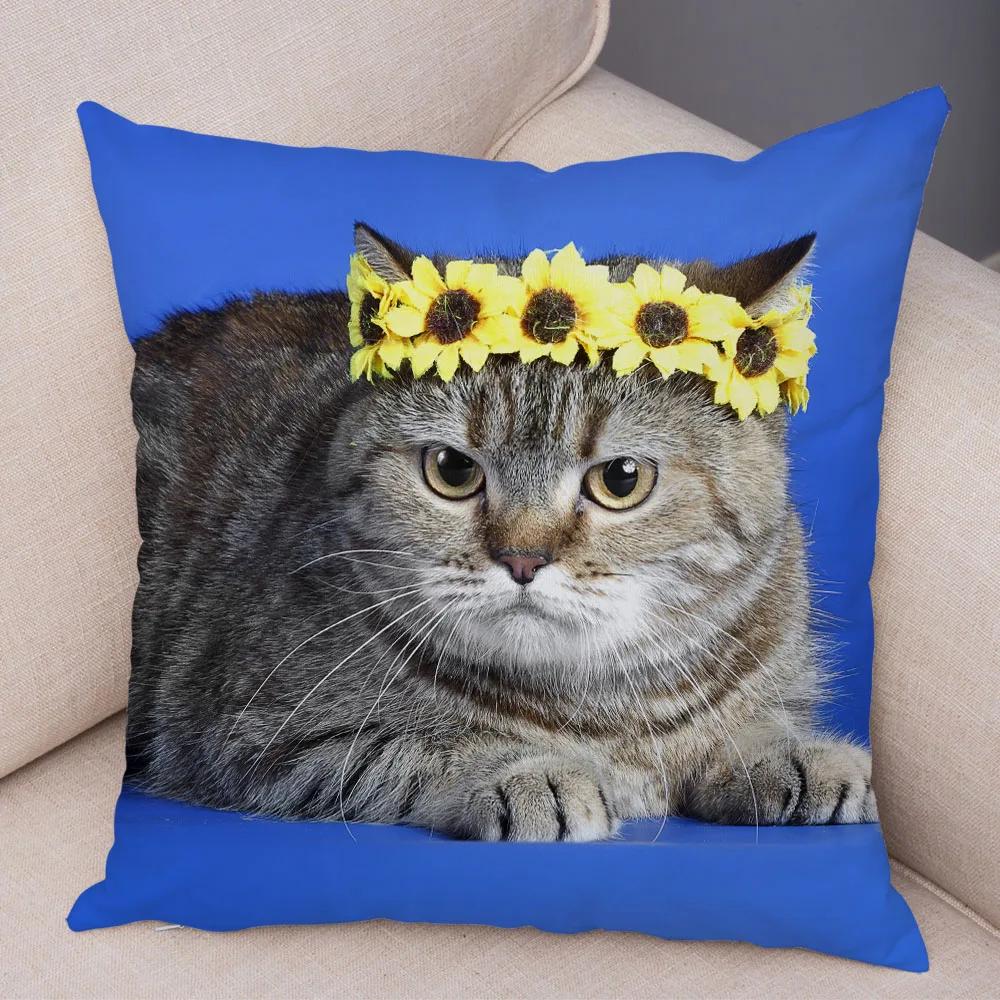 Симпатичная наволочка с принтом домашних животных, забавная кошка, украшение для автомобиля, дивана, домашняя наволочка