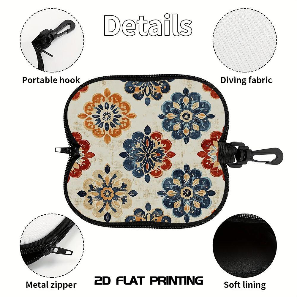 2D-Bohemian Floral Pattern Protective Sunglasses Case, Vintage Mandala Print Eyeglasses Holder, Portable Travel Eyewear Pouch, Soft Shell Accessories