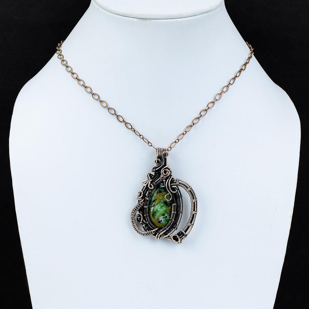 Copper Ruby Zoisite Pendant Copper Wire Wrapped Gemstone Pendant Handmade Designer Pendant Copper Wire Jewelry Amazing Pendant Gift For Wife
