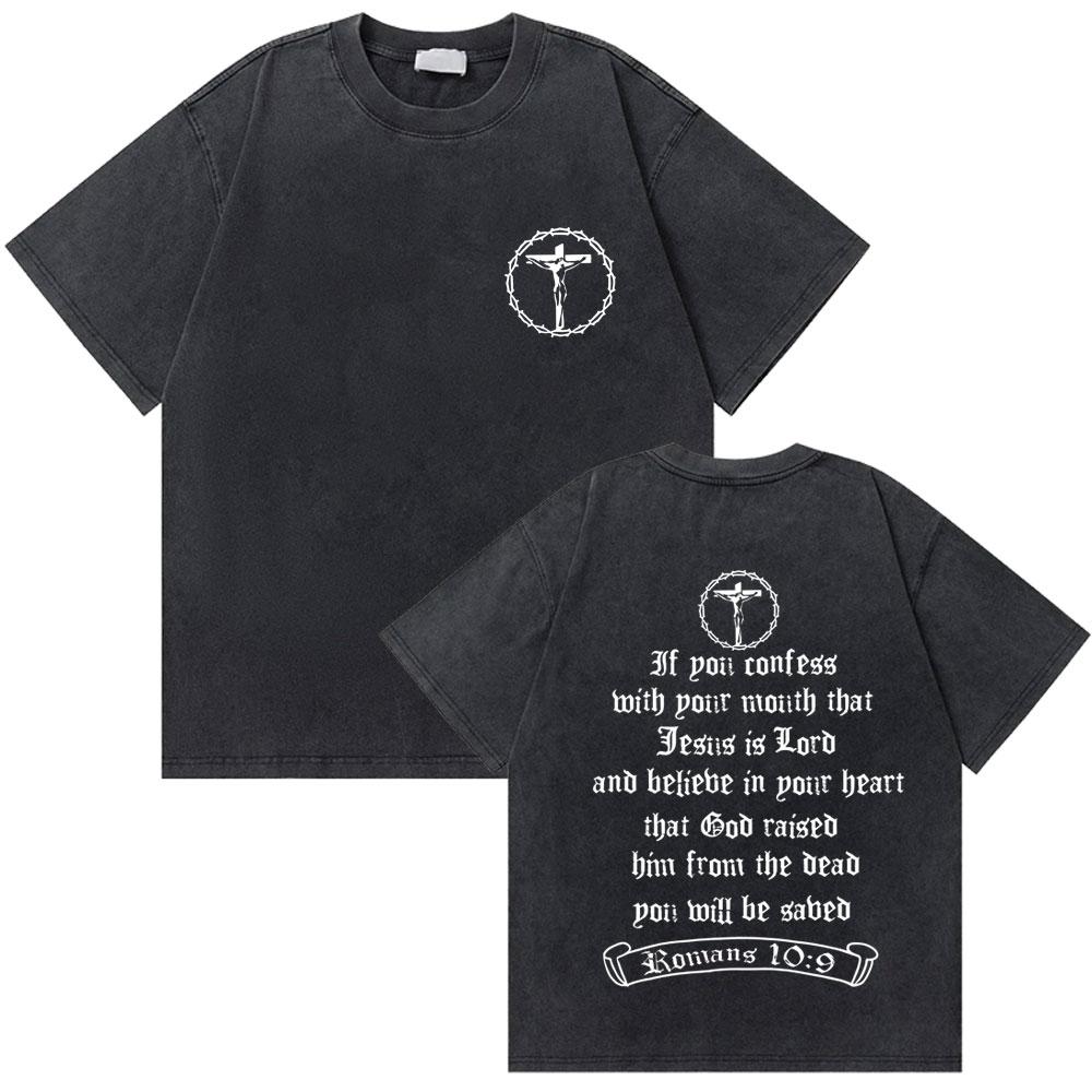 Washed Vintage Christian Jesus Graphic Tshirt Male High Quality Cotton Tshirts Men Hip Hop Gothic Oversized T Shirt Streetwear