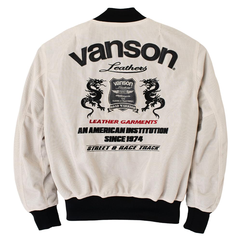 Vanson Men's MA-1 Mesh Jacket, Ivory/Black