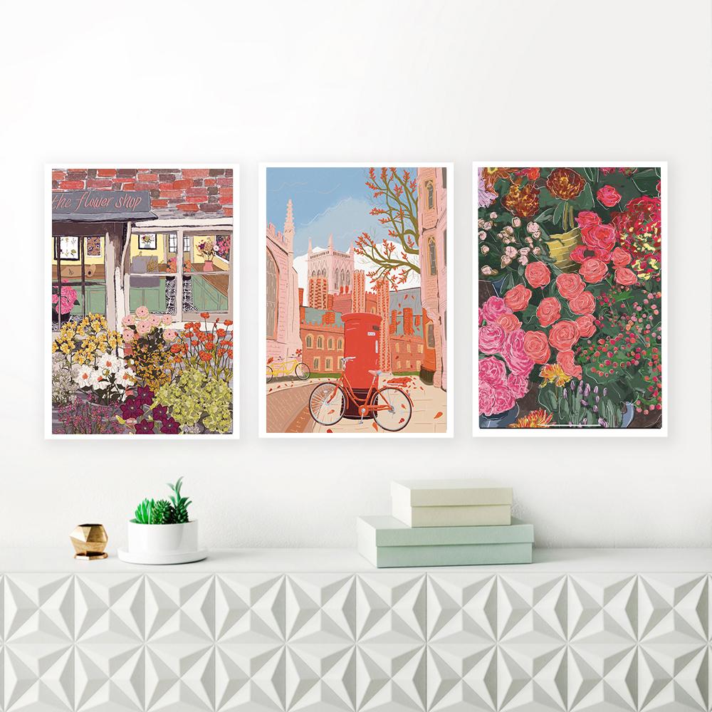 Цветочные принты, акварельные цветы, Лондон, Англия, настенное искусство, холст, живопись, фотографии для путешествий, дома, спальни, офиса, настенное художественное украшение