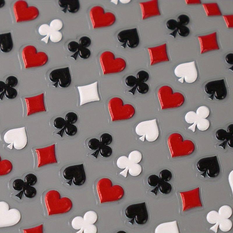 5D Тисненые Черно-Красные Покерные Наклейки для Ногтей Мультяшные Матовые Самоклеящиеся Декали с Червями Пиками & для Маникюра Одноразовые Украшения для Ногтей