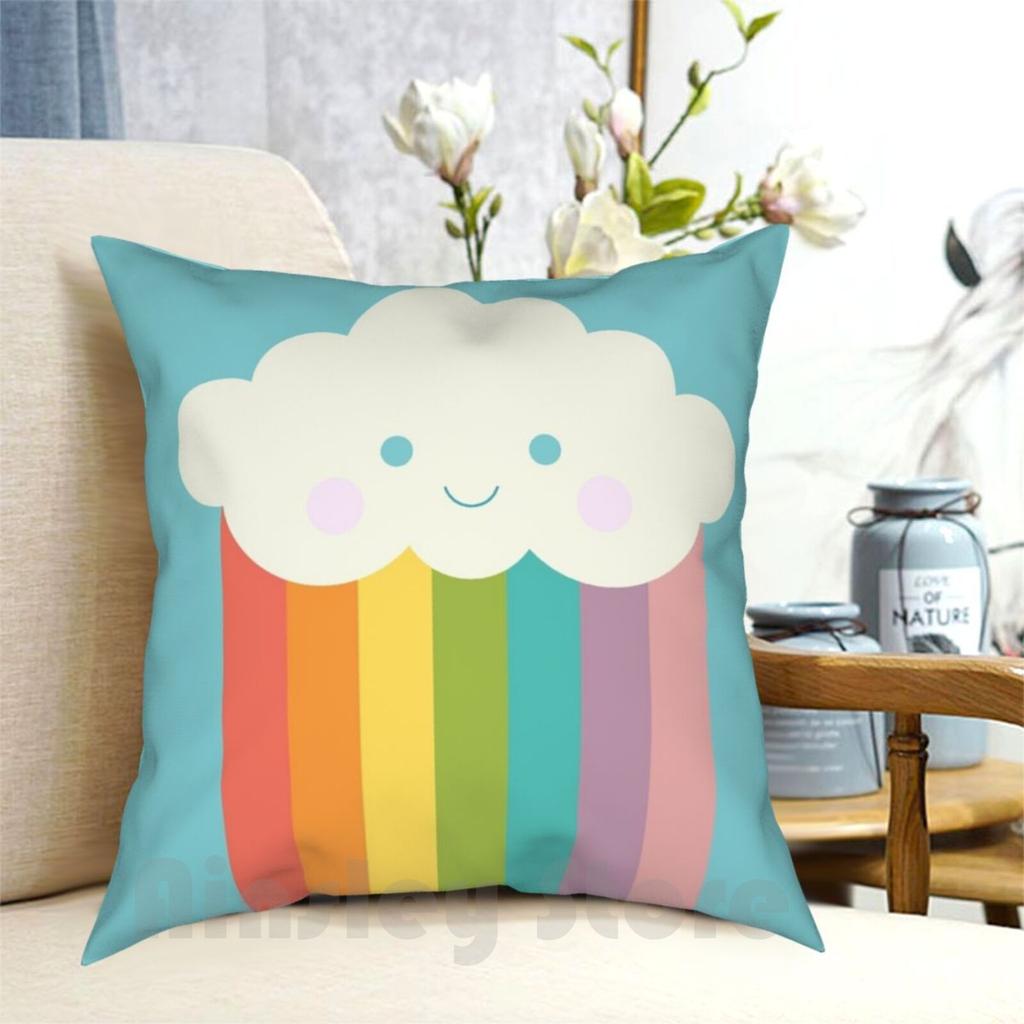 Proud Rainbow Cloud Pillow Case Printed Home Soft Throw Pillow Rainbow Pride Proud Minimalist Minimal Pop Art Blue