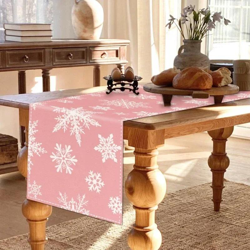 Простые рождественские льняные дорожки для стола, розовые дорожки для стола, украшение обеденного стола, украшение для домашнего праздника, праздничное украшение
