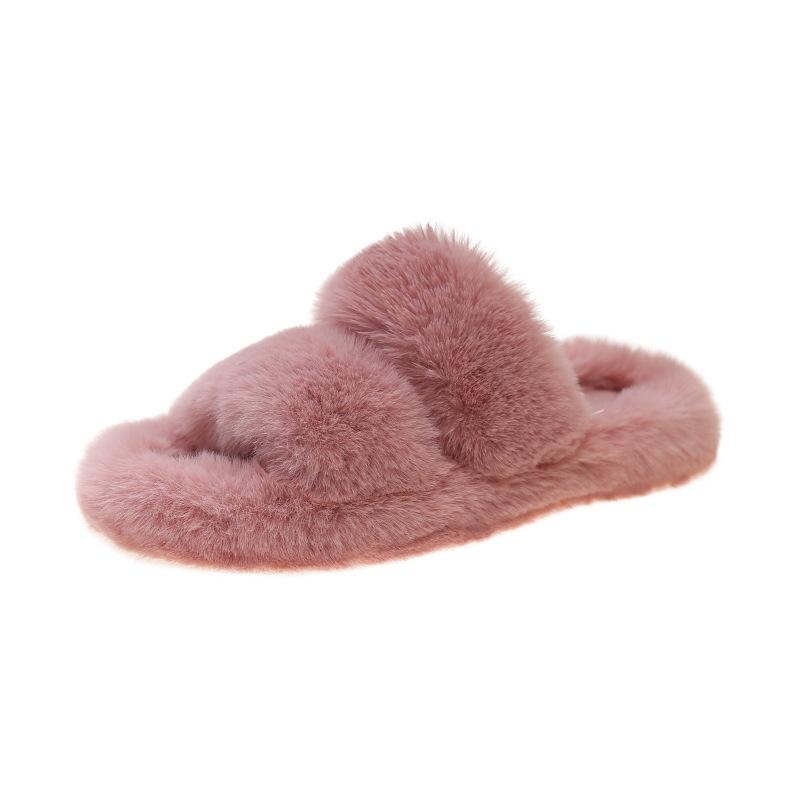 Плоские тапочки большого размера с пушистым дном женские 2025 осень-зима новая корейская версия универсальные теплые двойные пушистые тапочки женские