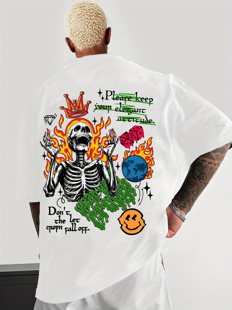 Summer Fashion Cartoon Graffiti Skull Pattern Trendy Mens Tshirt with Street Style 100 Pure Cotton Breathable Mens Clothing