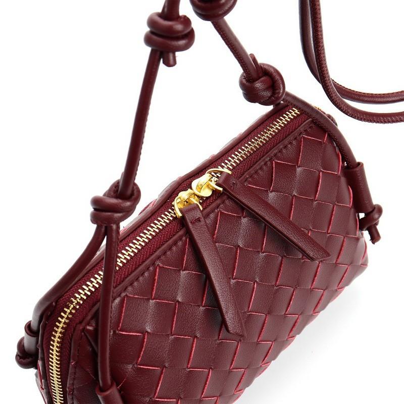 Genuine Leather Mini Camera Bag Woven Design Crossbody Shoulder Women Daily Use Soft Structured Square Purse