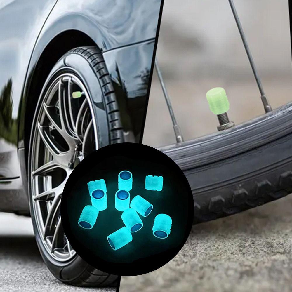 8Pcs Night Glowing Glowing Tire Valve Caps Super Bright Light Valve Core Cover Motorcycle Wheel