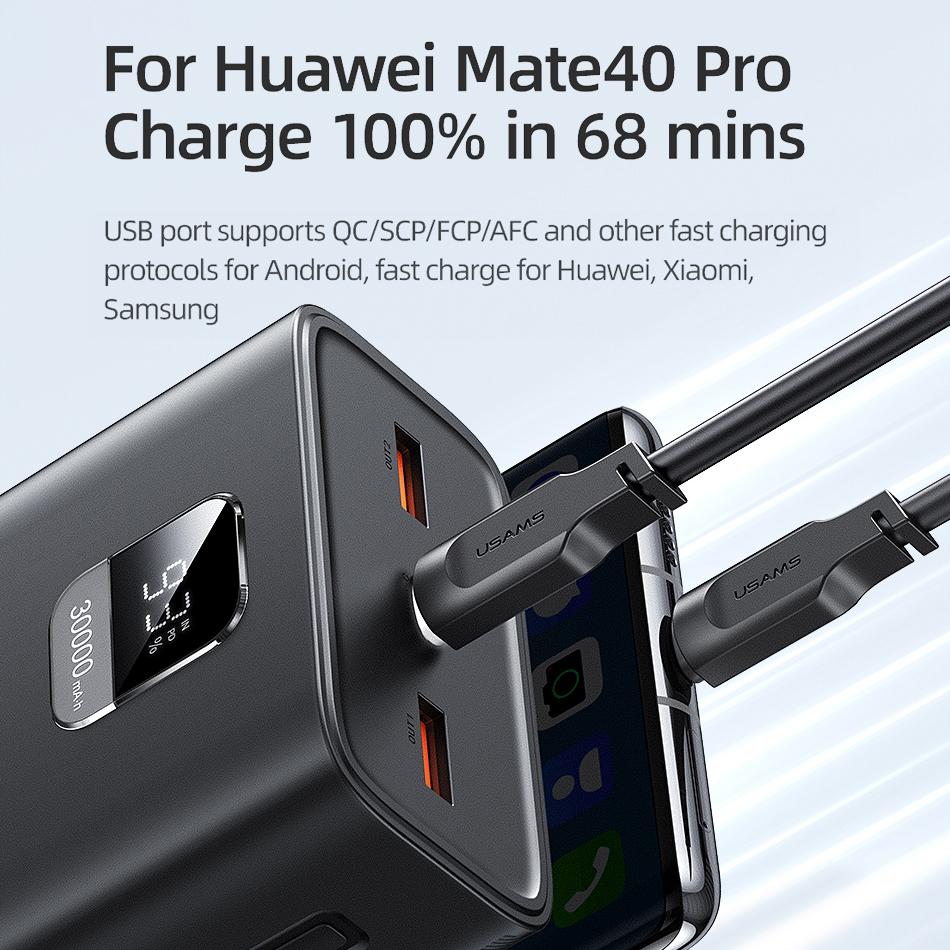 USAMS 65W Power Bank 30000mAh PD Quick Charge SCP FCP Powerbank Portable External Battery Charger For Phone Laptop Tablet Mac