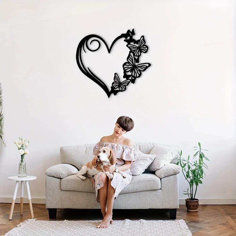 Butterfly Heart Metal Wall Art – Steel Garden & Patio Decor, Elegant Hanging for Home, Living Room & Bedroom, Perfect Gift