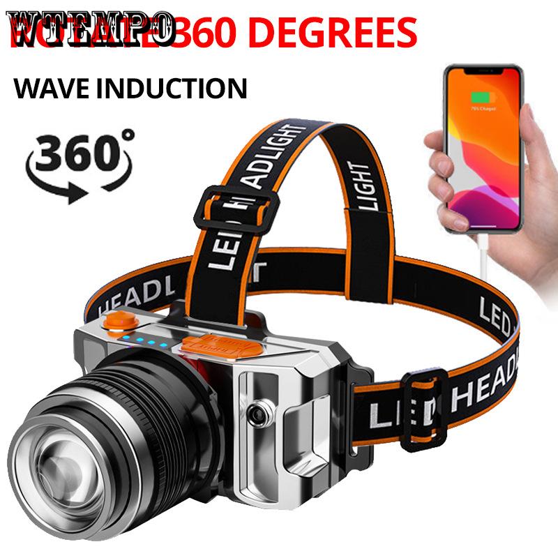 Многофункциональный головной фонарь, светодиодный, перезаряжаемый, для охоты и добычи сокровищ, с зумом и мощным индукционным фонарем