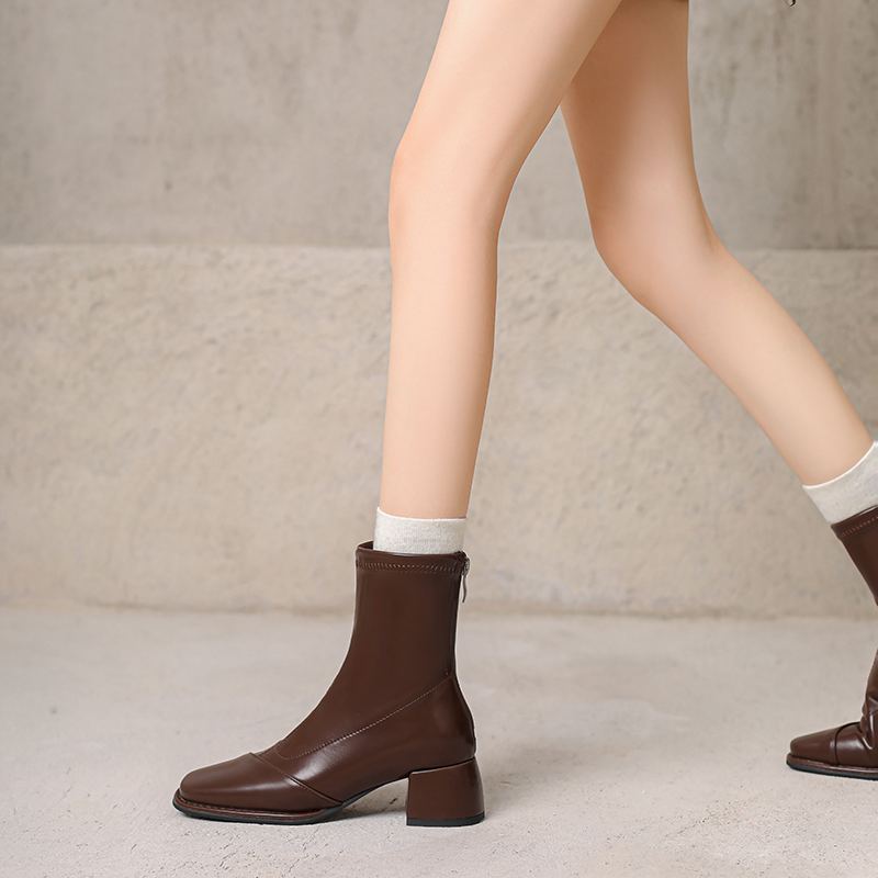 Krazing Pot Микрофибра Осенне-зимняя обувь Толстый средний каблук Размер 43 Ботинки челси Абрикосовые Ботильоны на молнии