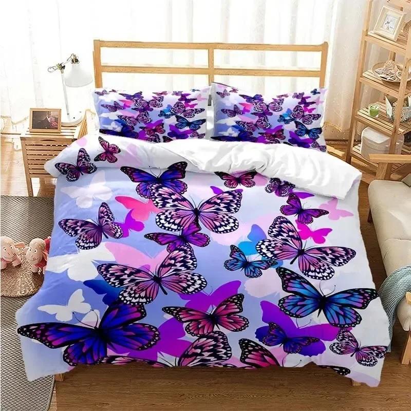 Colourful Butterfly Wings Duvet Cover Bedding Set Comforter Linen Pillowcases For Girls Gift Single Double Queen