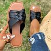 Wear One-word Slippers Women's Woven Square Head Large Size Cool Slippers Beach Slippers