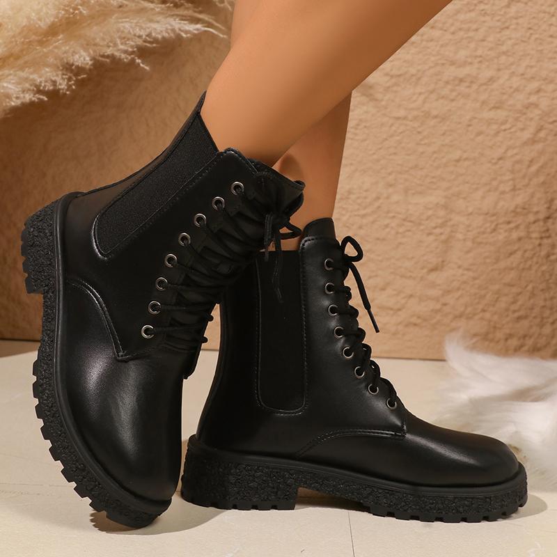 Модные ботинки Rimocy на платформе в стиле милитари для женщин, черные, из искусственной кожи, на шнуровке, ботильоны, женские ботинки на толстой подошве, нескользящие, осенне-зимние