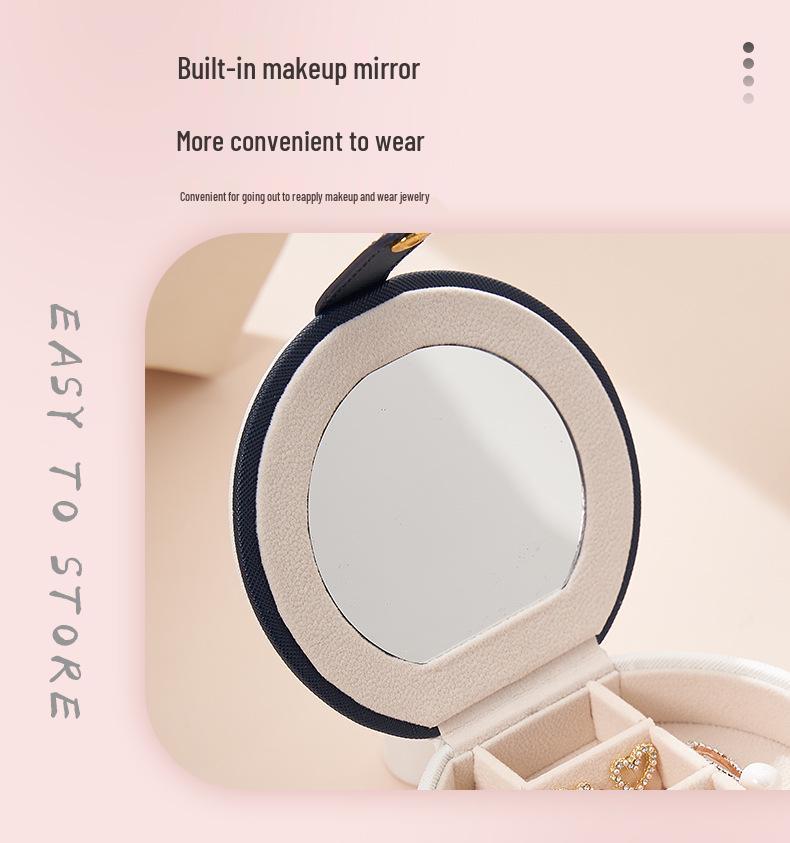 Compact Travel Jewelry Box with Mirror - Double Layer Storage for Earrings, Studs, and Rings