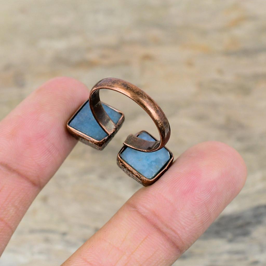 Кольцо с синими друзами, медное кольцо, изготовленное электроформованием, регулируемое кольцо, ювелирные изделия с синими друзами, кольца ручной работы с настоящими драгоценными камнями, подарок для него, ювелирные изделия, изготовленные методом гальванопластики