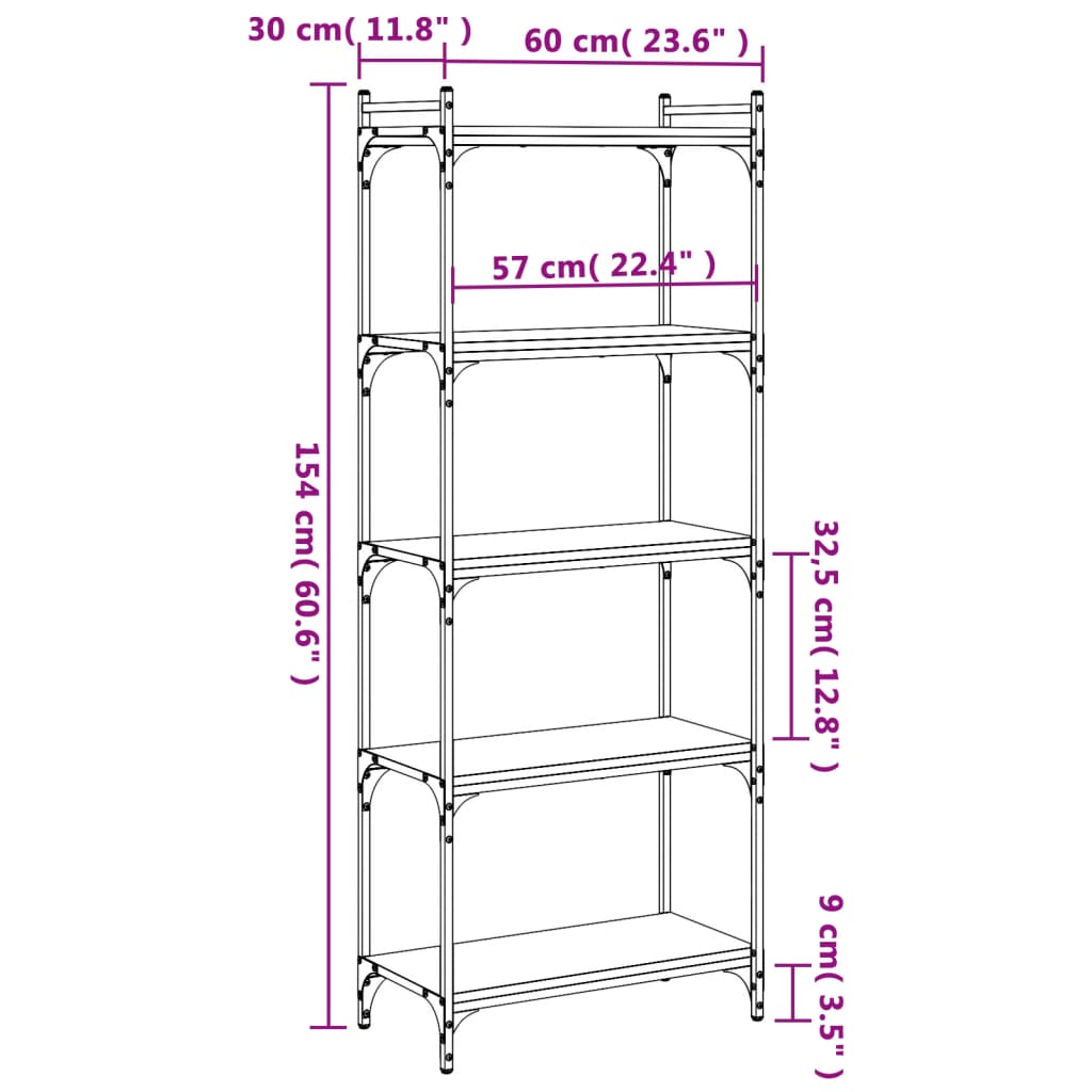 Bookshelf 5 Shelves Black 60 x 30 x 154 cm Engineered Wood