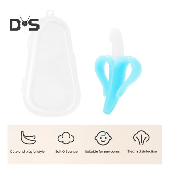 Игрушка для прорезывания зубов у младенцев с ящиком для хранения, пищевой полипропиленовый силикон без запаха, яркий цвет, успокаивающий обезболивающий банановый прорезыватель для зубов, гигиена полости рта для малышей