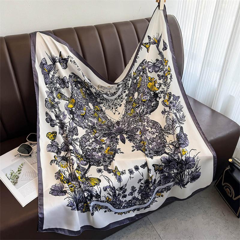 90cm Jungle Girafe Marque Foulard Carre Femmes Serge Foulard En Soie Chale Hijab Luxe Bandana Foulard Foulard Foulard Pour Dame