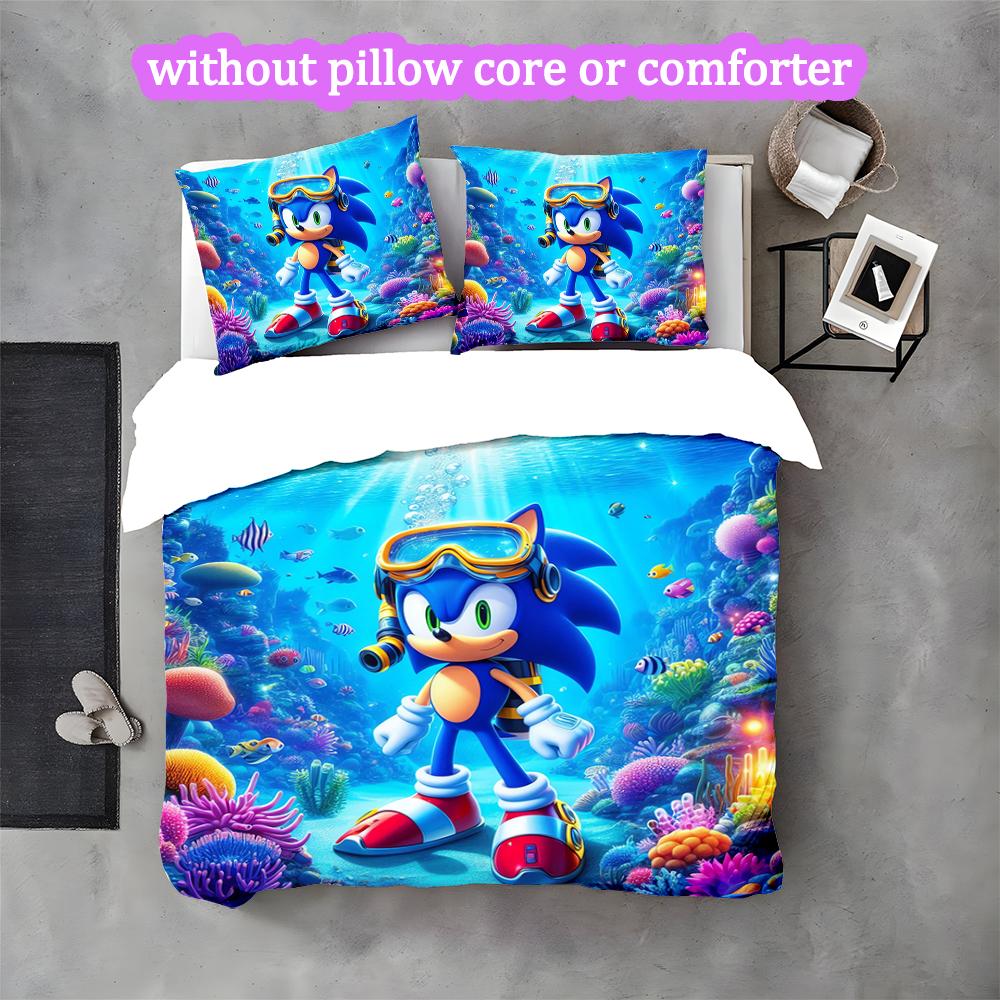3pcs Sonic Duvet Cover Set for Dorm Room Guest Room Decor, Soft Breathable, Not Comforter Set
