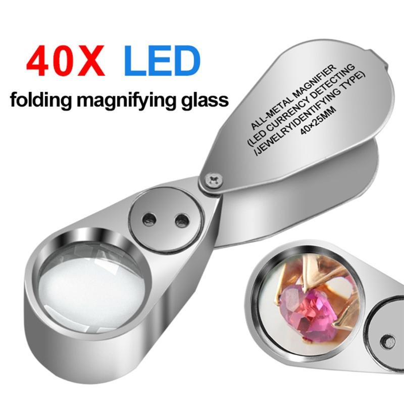 Jeweller Loupe Folding Magnifying Jewelry Eye Magnifier With LED Light Illuminated LED Currency Detecting/Jewlers 40X