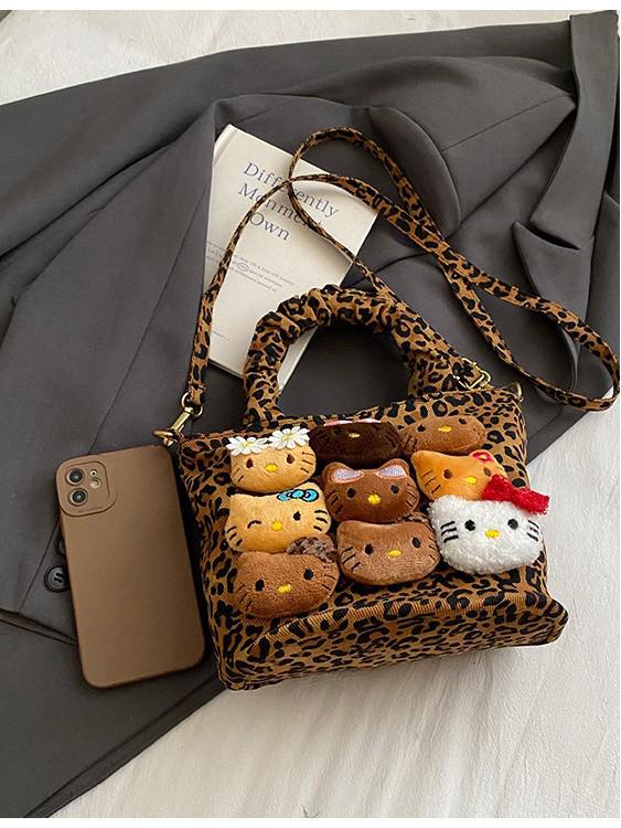 Leopard Print Canvas Crossbody Bag for Women - Cute and Versatile Cartoon Handbag