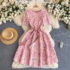 Summer Women Elegant Pink Sequined Floral Embroidery Mesh Princess Dress Sweet Birthday Evening Party Prom Dresses